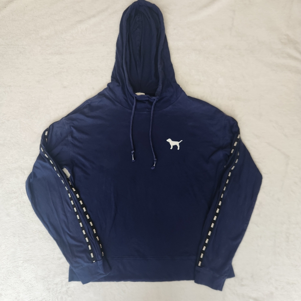 Victoria Secret Pink Long Sleeve Hoodie Lightweight Navy‎ Sz Sm